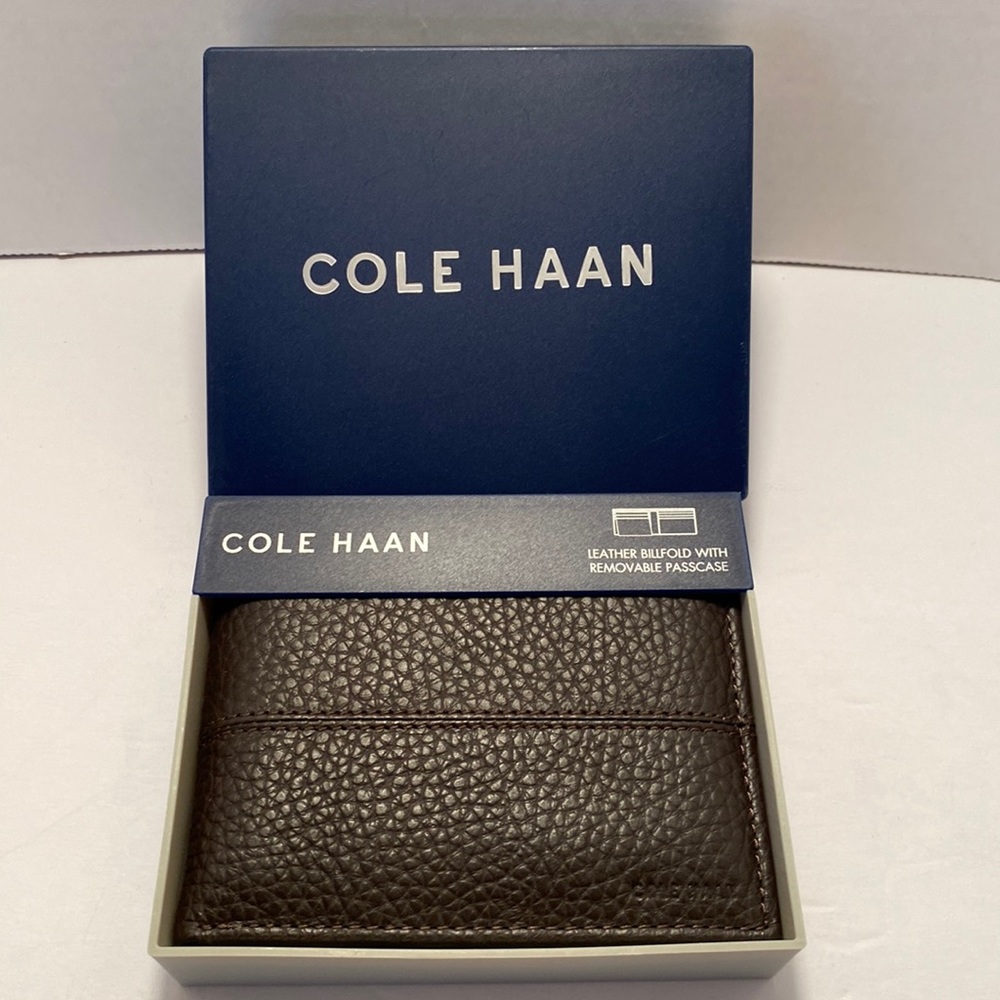 Cole Haan Leather Billfold with Removable pass case, brown leather